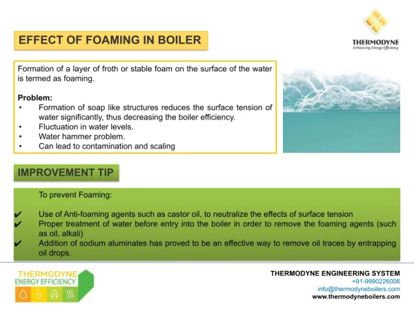 Effect of foaming in Thermodyne boiler system