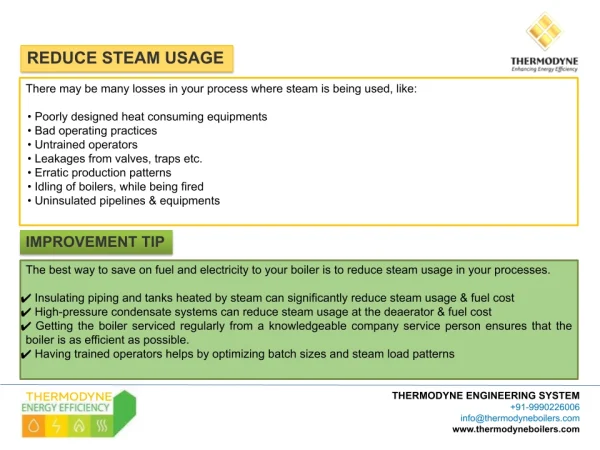 Strategies for reducing steam usage in Thermodyne system