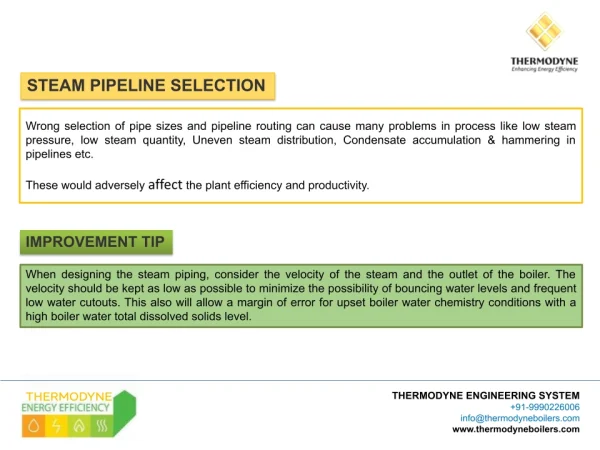 Steam pipeline selection for Thermodyne boiler systems