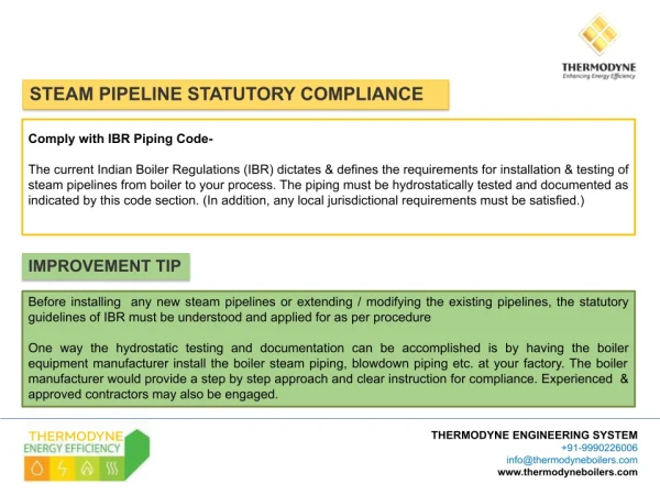 Steam pipeline statutory compliance for Thermodyne systems