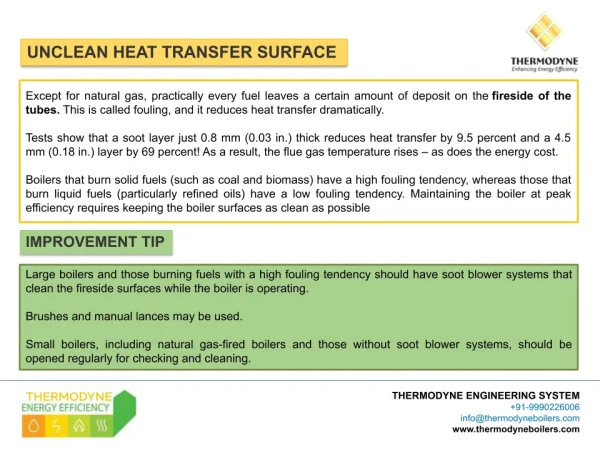 Unclean heat transfer surface affecting boiler performance