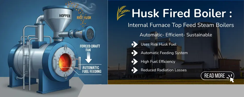 Husk fired boiler for industrial steam generation