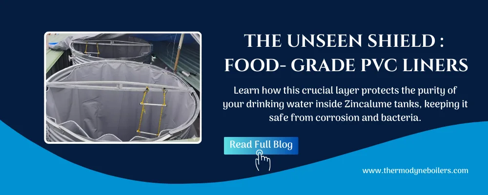 Food-grade PVC liner inside Zincalume drinking water storage tank ensuring safe and hygienic potable water.