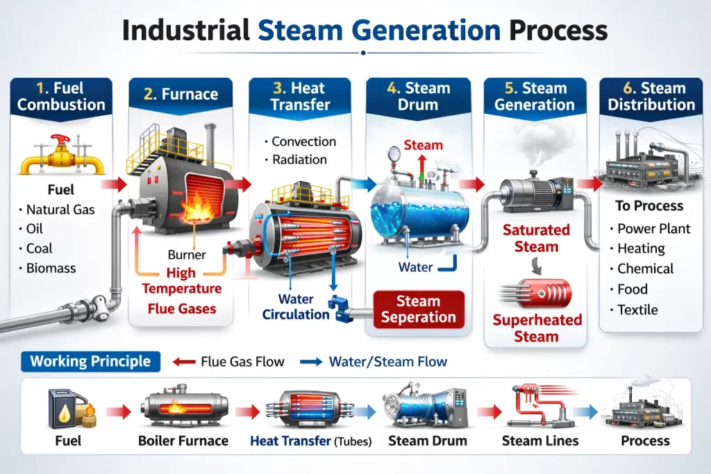 Industrial Steam Boiler Steam Generation Process Diagram