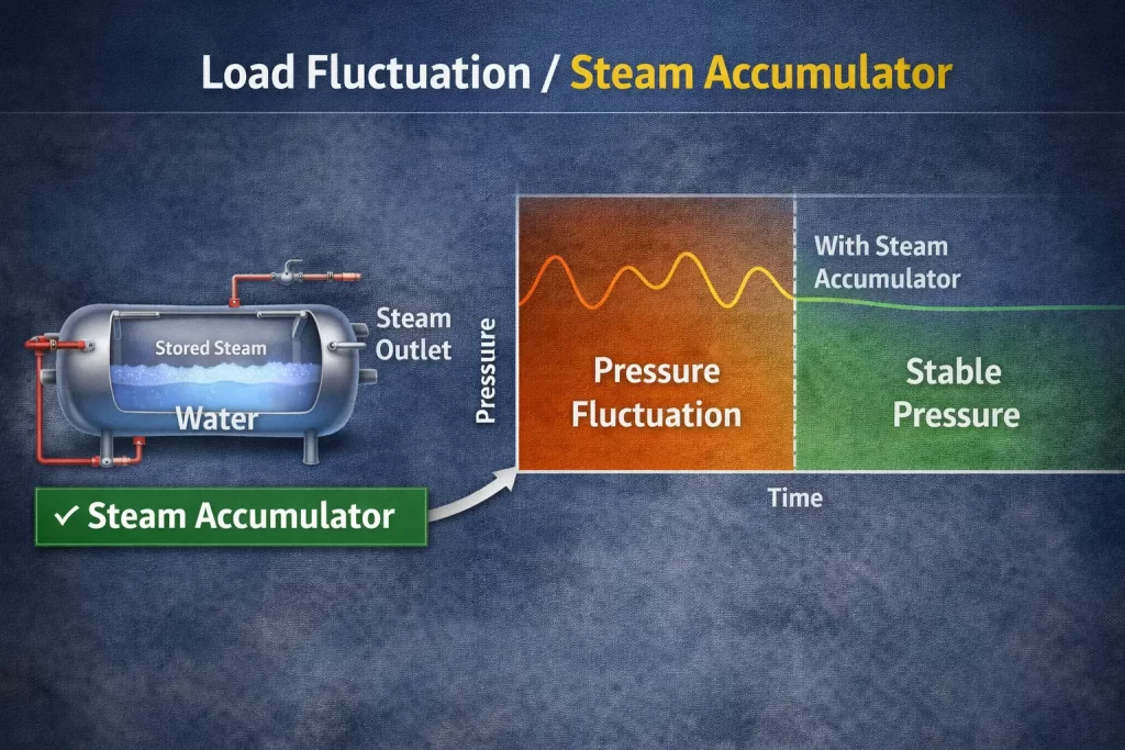 Steam Load Fluctuation in Plywood Boiler | Steam Accumulator and Pressure Control System