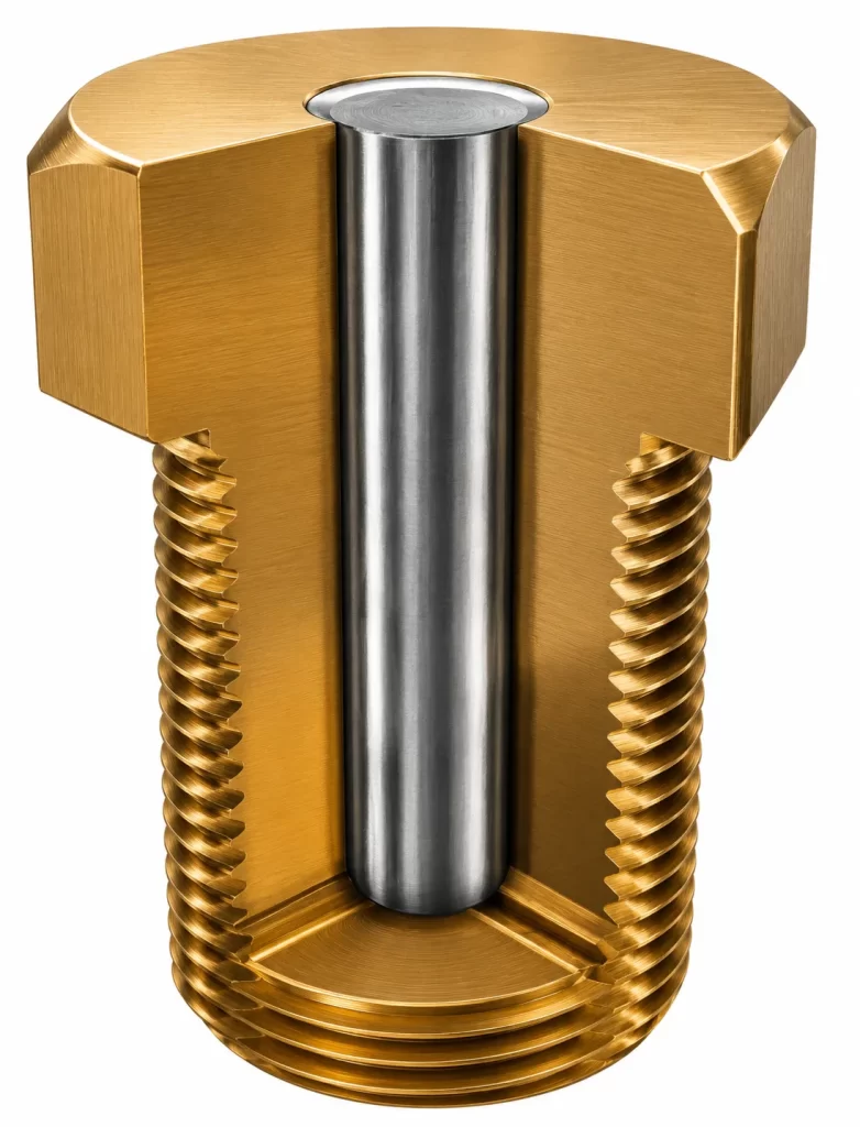 Fusible Plug in steam boiler used as a safety device to prevent boiler explosions caused by overheating and low water levels