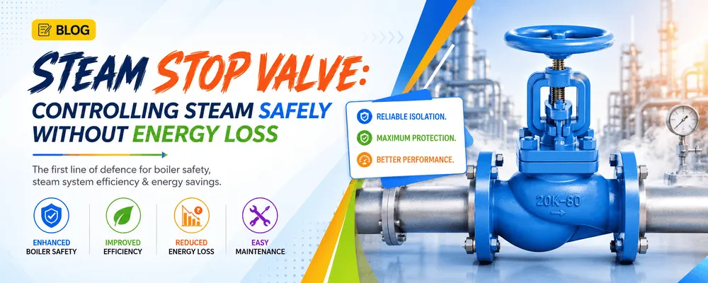 Steam stop valve on an industrial boiler system controlling steam flow for improved safety and energy efficiency
