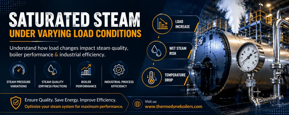 Saturated steam under varying load conditions showing the impact of steam demand fluctuations on boiler performance, steam quality, pressure stability, and industrial efficiency.