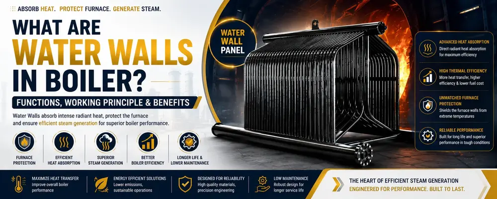 Water Walls in Boiler inside an industrial water tube boiler furnace showing membrane water wall tubes for efficient steam generation and heat transfer