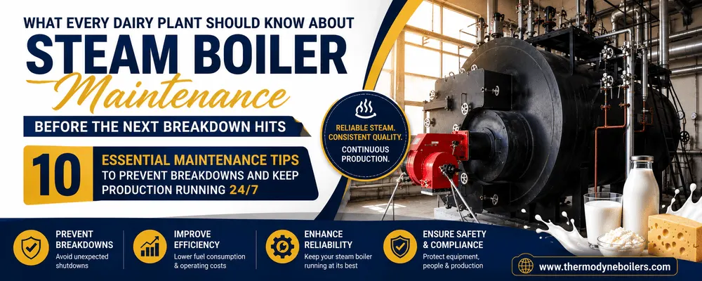 Engineers performing maintenance on an Oil & Gas Fired Steam Boiler for Dairy Plant to improve efficiency, reduce downtime, and ensure reliable steam generation.