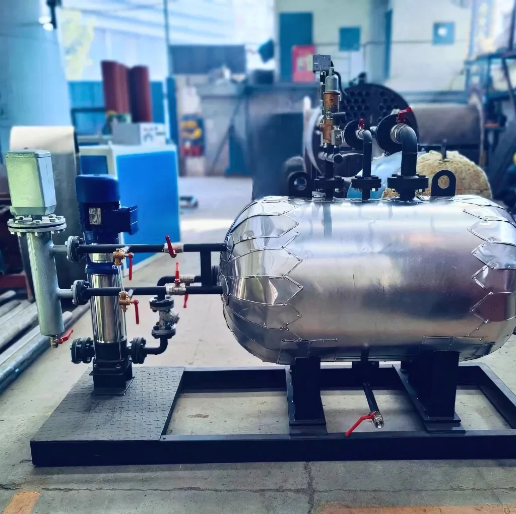 Industrial pressurised condensate recovery module enhancing steam efficiency and energy savings in manufacturing and processing plants.